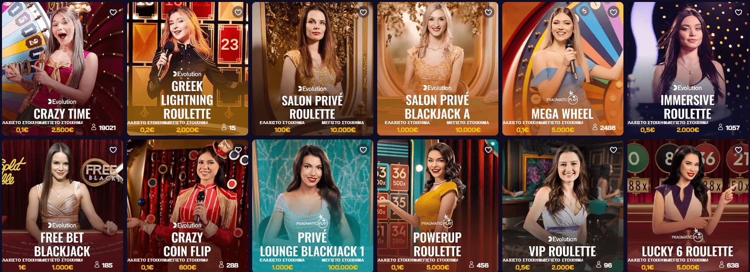 Ζωντανά παιχνίδια στο Καζίνο της Bet Free