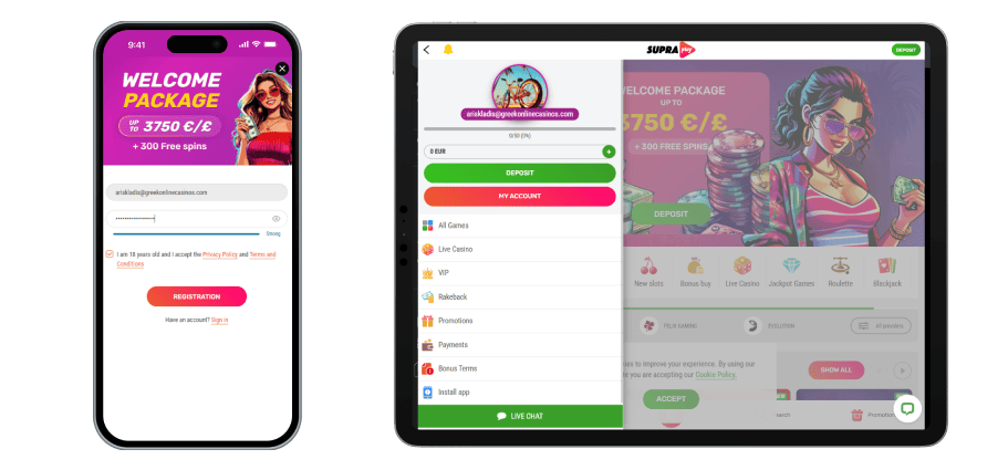 Εγγραφή στο καζίνο SupraPlay